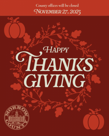 Maroon background with orange-red fall decorations Happy Thanksgiving offices closed November 27