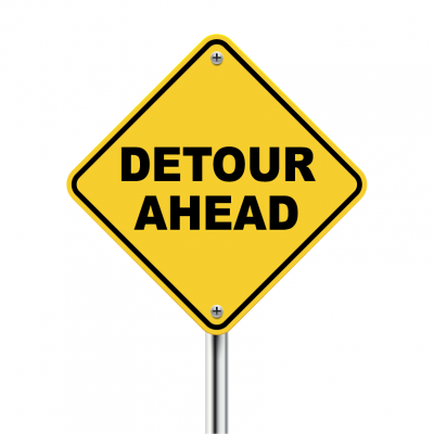 Yellow detour ahead sign Yellow detour ahead sign