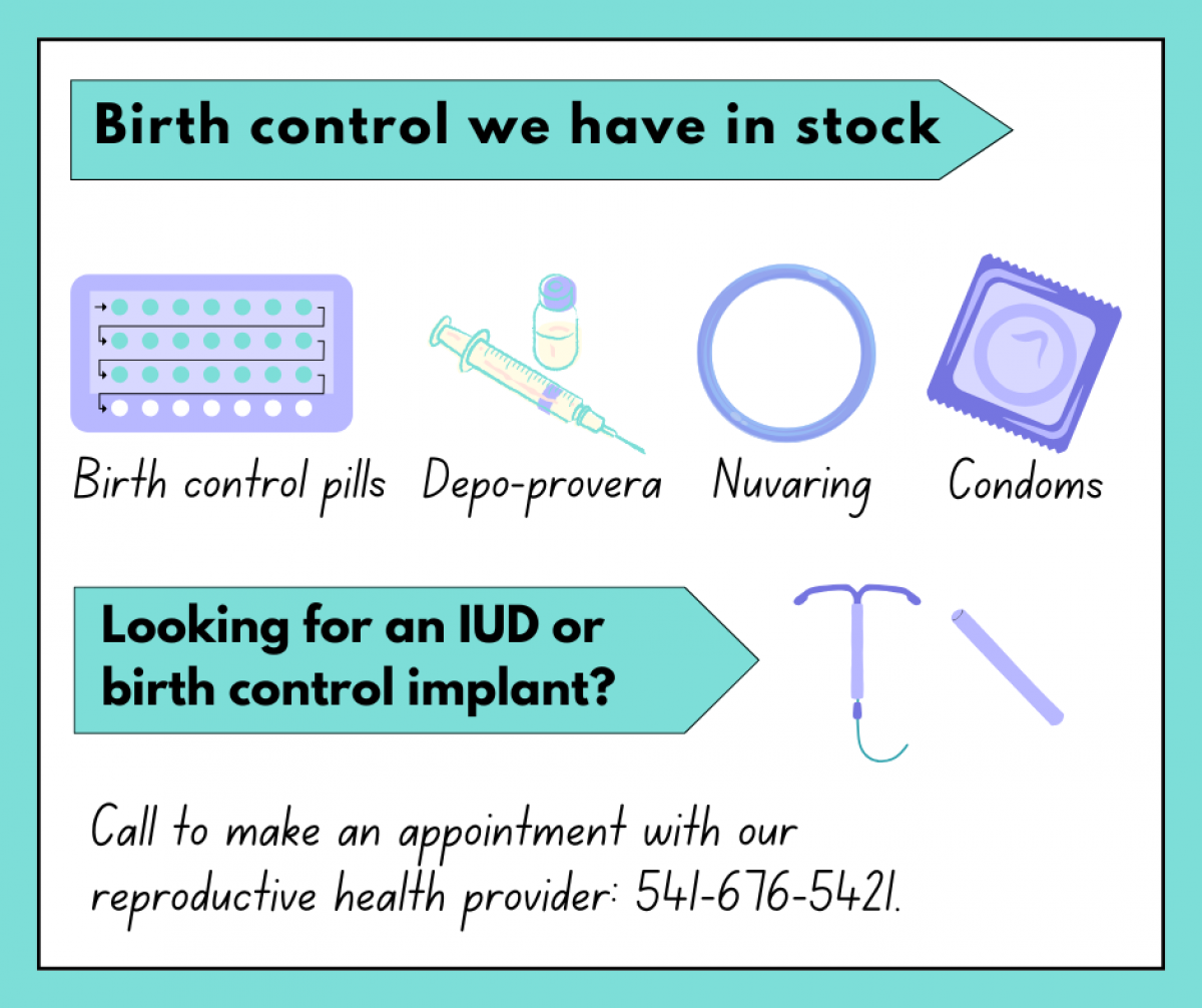 Birth control in stock now: pills, depo provera, Nuvaring, condoms