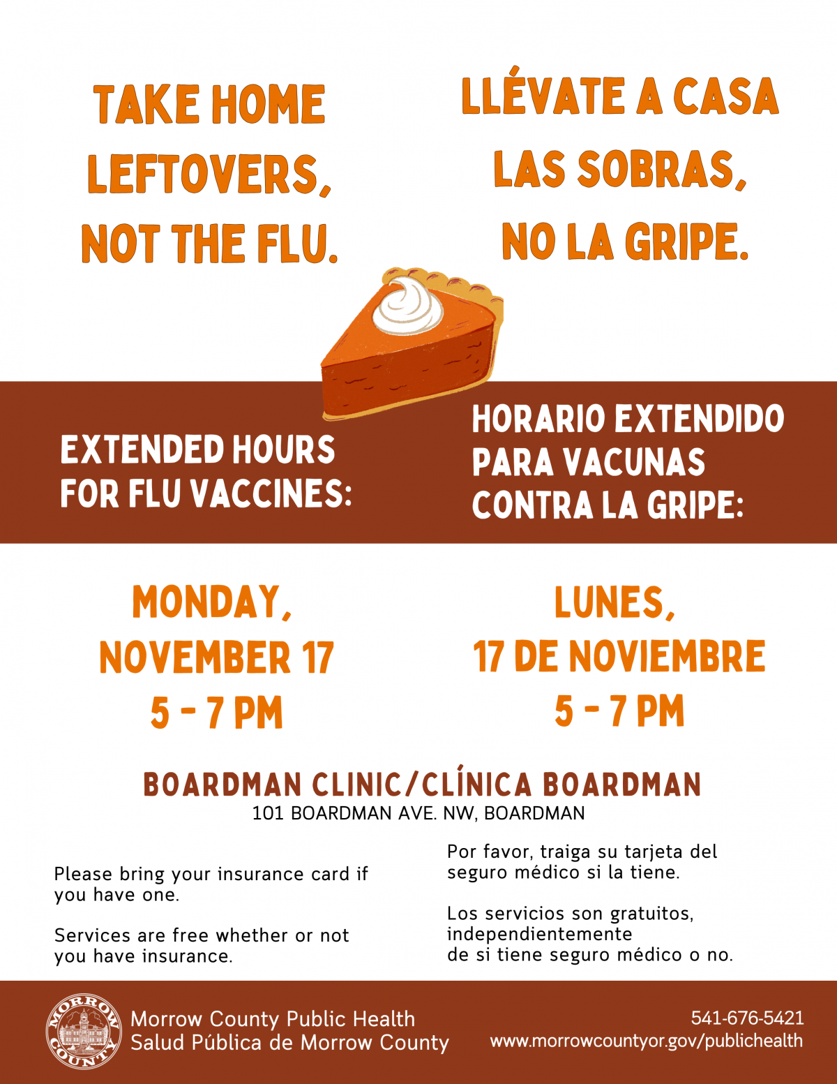Vacunas contra la gripe: 17 de noviembre, 5 - 7 pm en la clínica Boardman.
